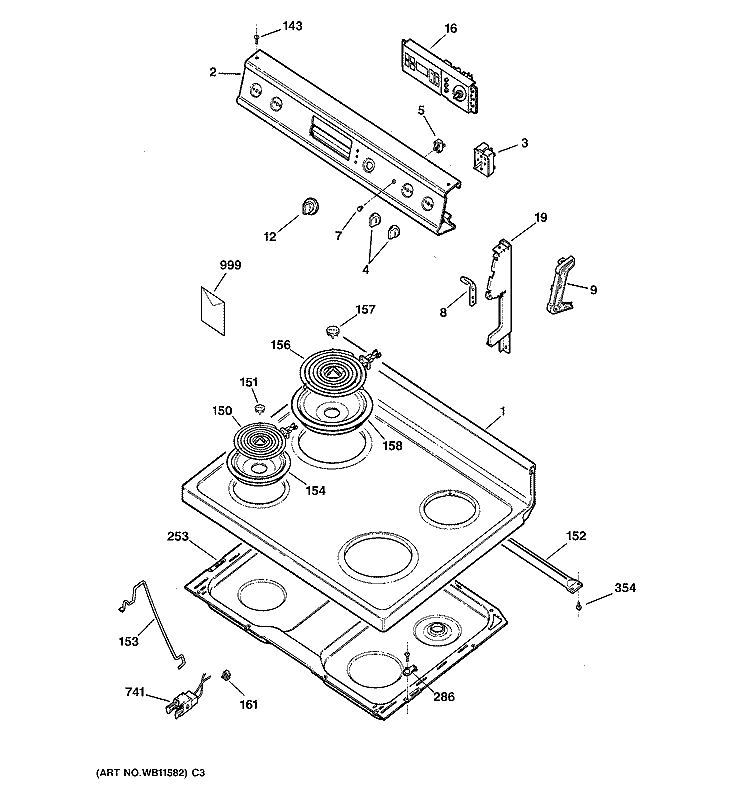 CONTROL PANEL & COOKTOP Diagram and Parts List for JBP21GS2  General Electric Range