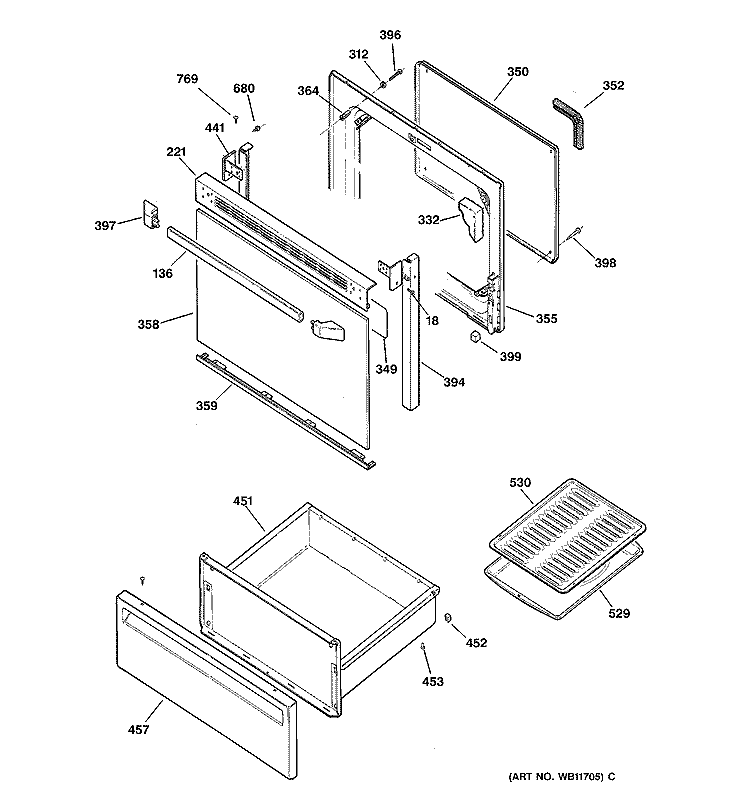 DOOR & DRAWER PARTS Diagram and Parts List for JBP21GV2  General Electric Range