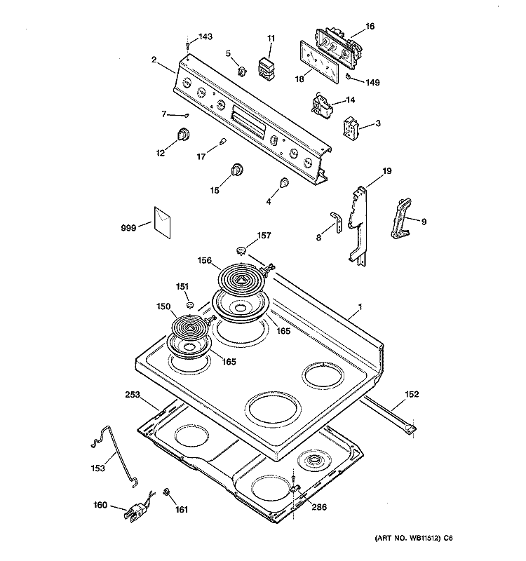 CONTROL PANEL & COOKTOP Diagram and Parts List for JBP26G*R2  General Electric Range
