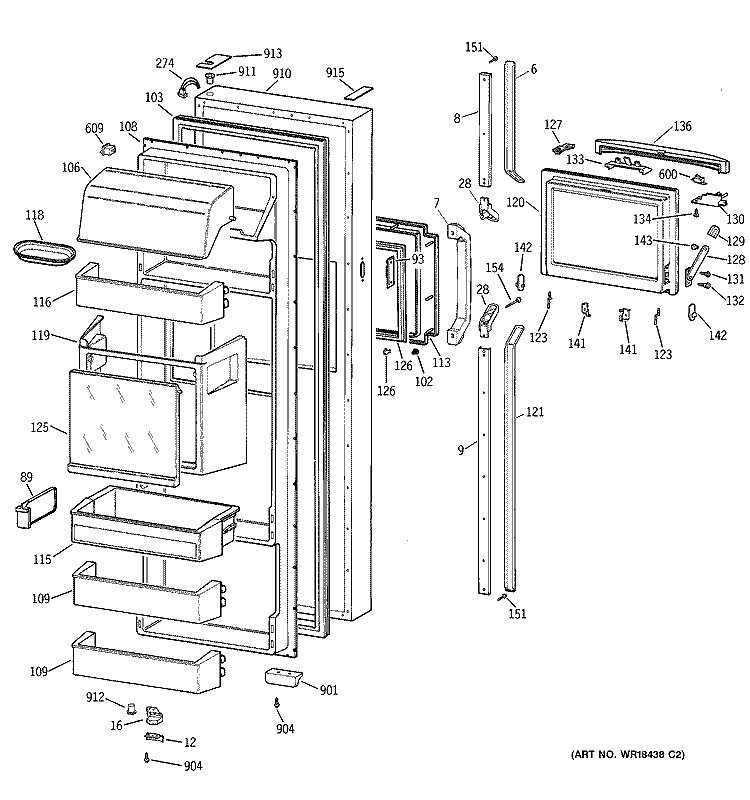FRESH FOOD DOOR Diagram and Parts List for TPX24PBZAAA  General Electric Refrigerator