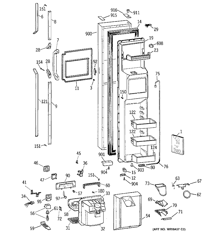 FREEZER DOOR Diagram and Parts List for TPG24PFZABB  General Electric Refrigerator