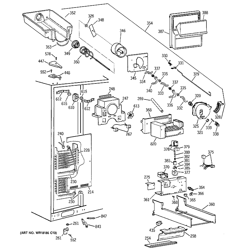 FREEZER SECTION Diagram and Parts List for TPG24PFZABB  General Electric Refrigerator