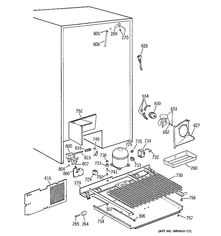 UNIT PARTS Diagram and Parts List for TPG24PFZABB  General Electric Refrigerator