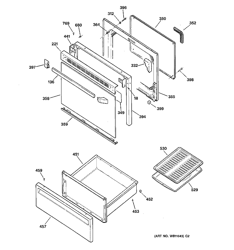 OVEN DOOR Diagram and Parts List for JBP21GS1  General Electric Range