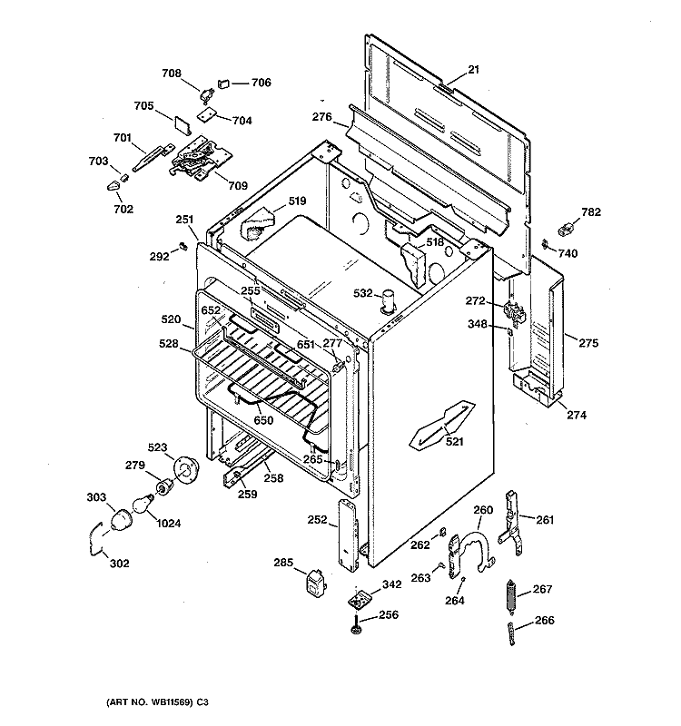 BODY PARTS Diagram and Parts List for JBP25G*R3  General Electric Range