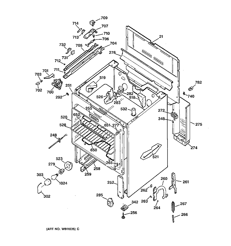 BODY PARTS Diagram and Parts List for JBP45G*R2  General Electric Range