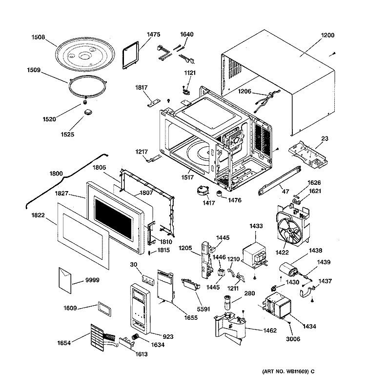 Section Diagram and Parts List for JES1133WNP03  General Electric Microwave
