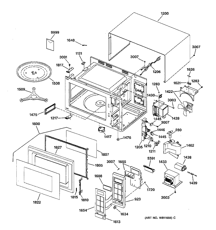 Section Diagram and Parts List for JES733BV03  General Electric Microwave