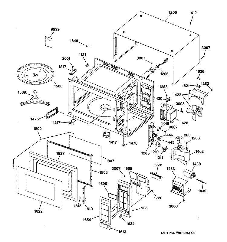 Section Diagram and Parts List for JE740GW03  General Electric Microwave