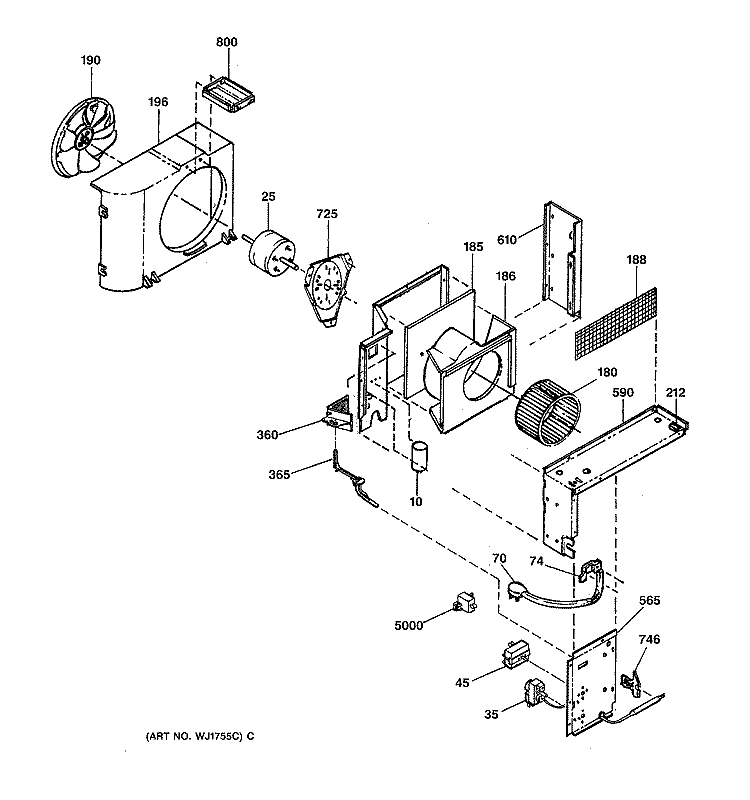 CHASSIS ASSEMBLY Diagram and Parts List for AVP12AAW2  General Electric Air Conditioner