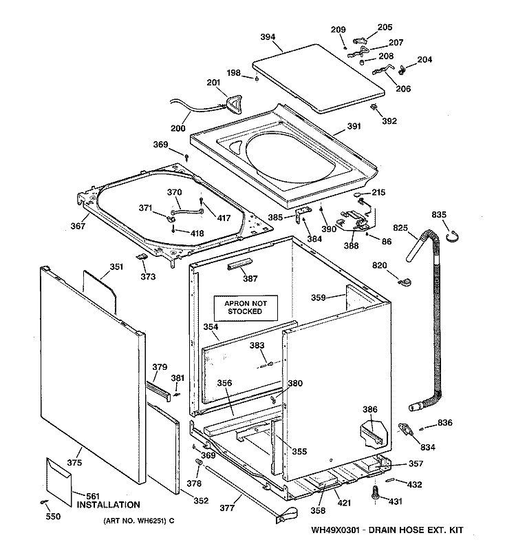 CABINET, COVER & FRONT PANEL Diagram and Parts List for WPSF4170V0AA  General Electric Washer