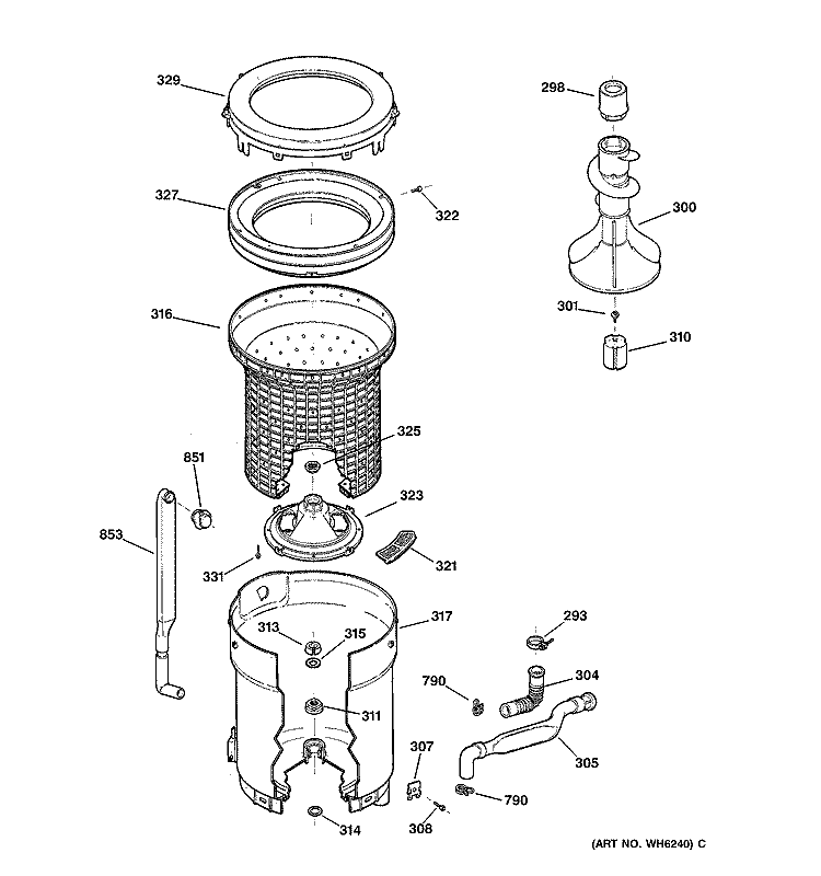 TUB, BASKET & AGITATOR Diagram and Parts List for WPSF4170V0AA  General Electric Washer