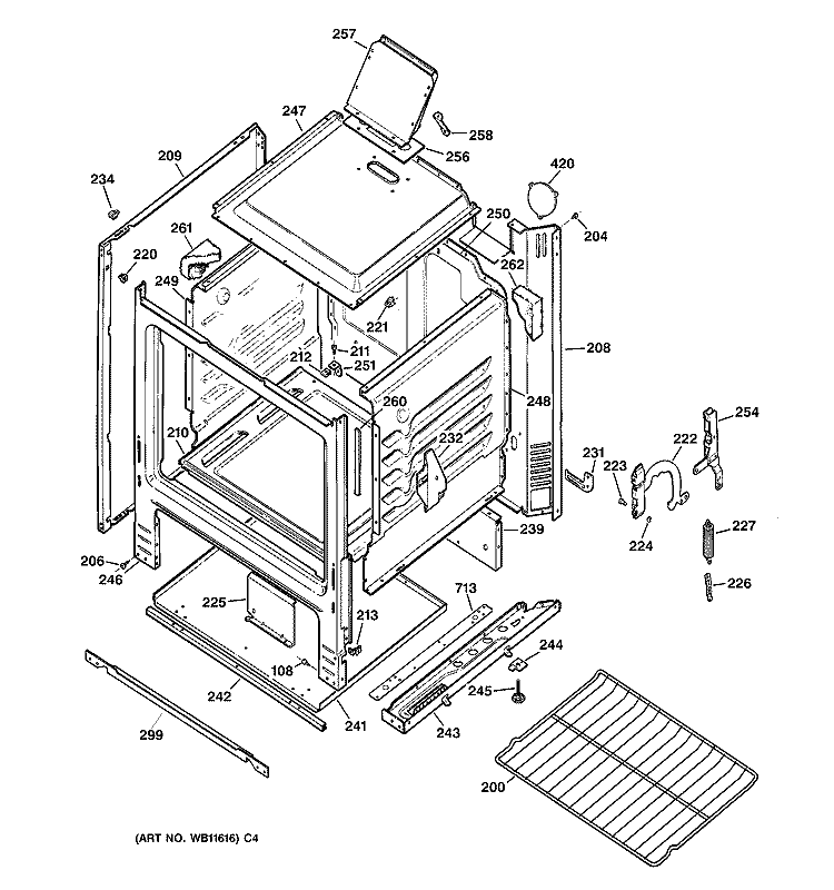 BODY PARTS Diagram and Parts List for JGBS03PPA1AD  General Electric Range
