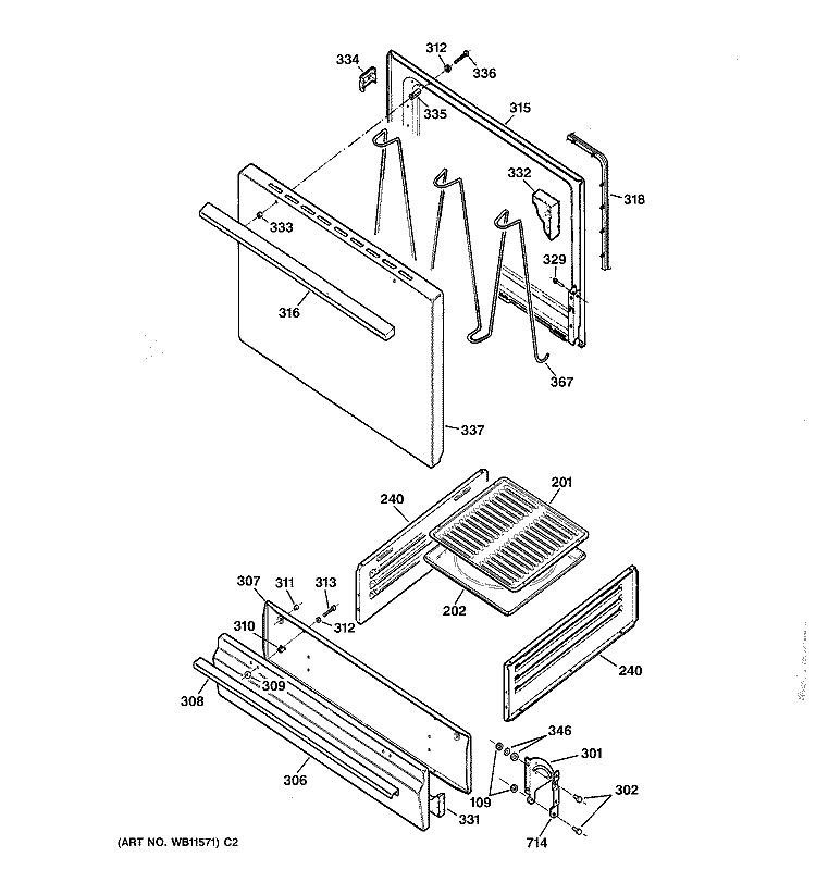 DOOR & DRAWER PARTS Diagram and Parts List for JGBS03PPA1AD  General Electric Range