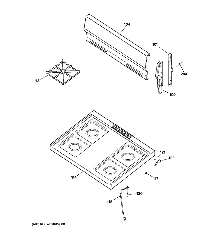 COOKTOP Diagram and Parts List for JGBS04PEA1WH  General Electric Range