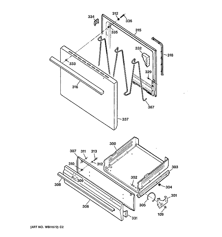 DOOR & DRAWER PARTS Diagram and Parts List for JGBS04PEA1WH  General Electric Range
