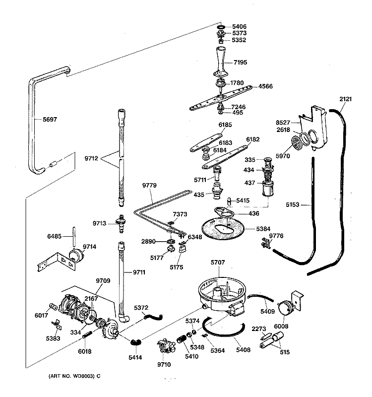 MOTOR - PUMP MECHANISM Diagram and Parts List for ZBD4900YSS  General Electric Dishwasher