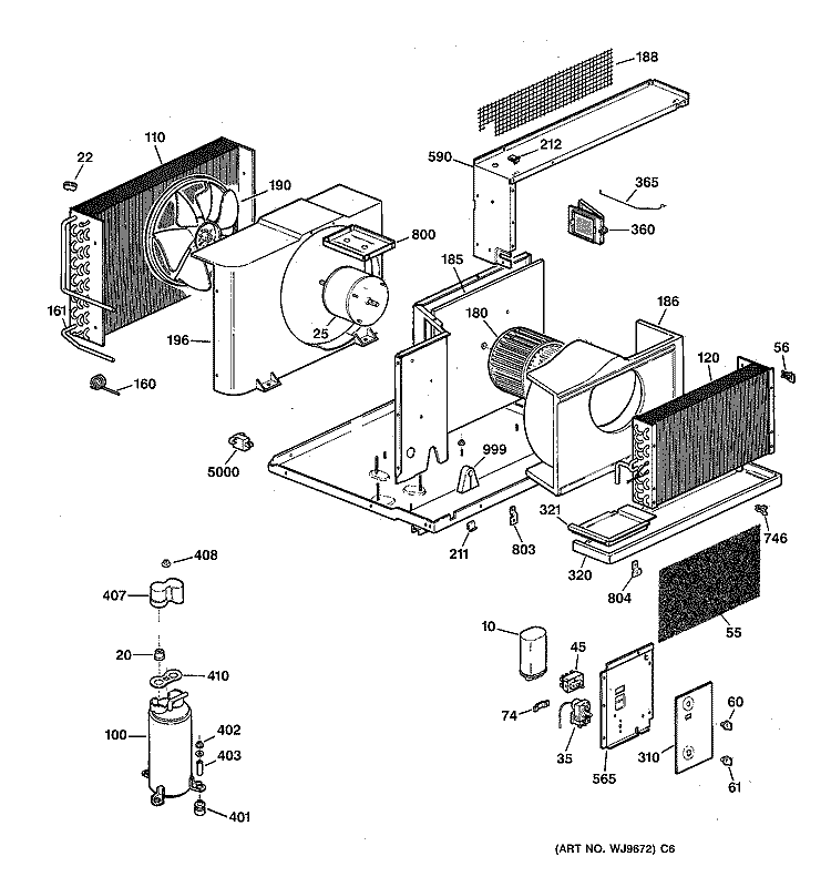 CHASSIS & REFRIGERANT ASSEMBLY Diagram and Parts List for AVV18DBV3  General Electric Air Conditioner