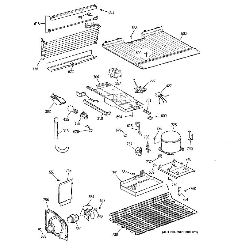 UNIT PARTS Diagram and Parts List for TBG16SAZDRAD  General Electric Refrigerator