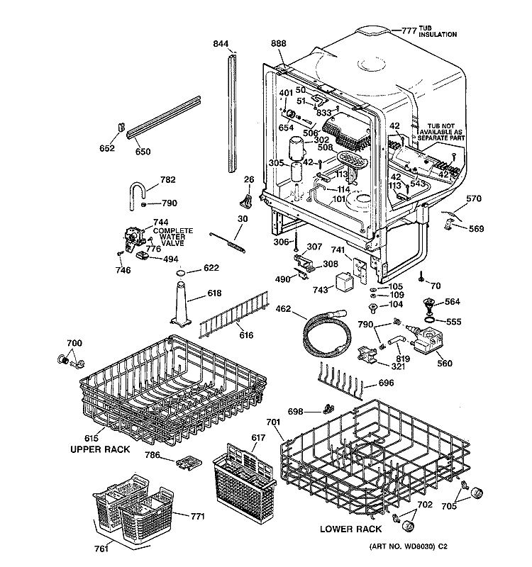 BODY PARTS Diagram and Parts List for GSD4610Z00AA  General Electric Dishwasher
