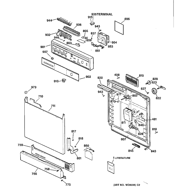 ESCUTCHEON & DOOR ASSEMBLY Diagram and Parts List for GSD3810Z00AA  General Electric Dishwasher