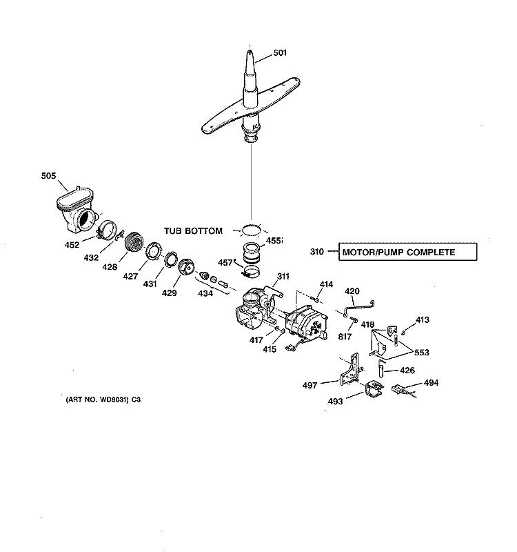 MOTOR - PUMP MECHANISM Diagram and Parts List for GSD4010Z00AA  General Electric Dishwasher