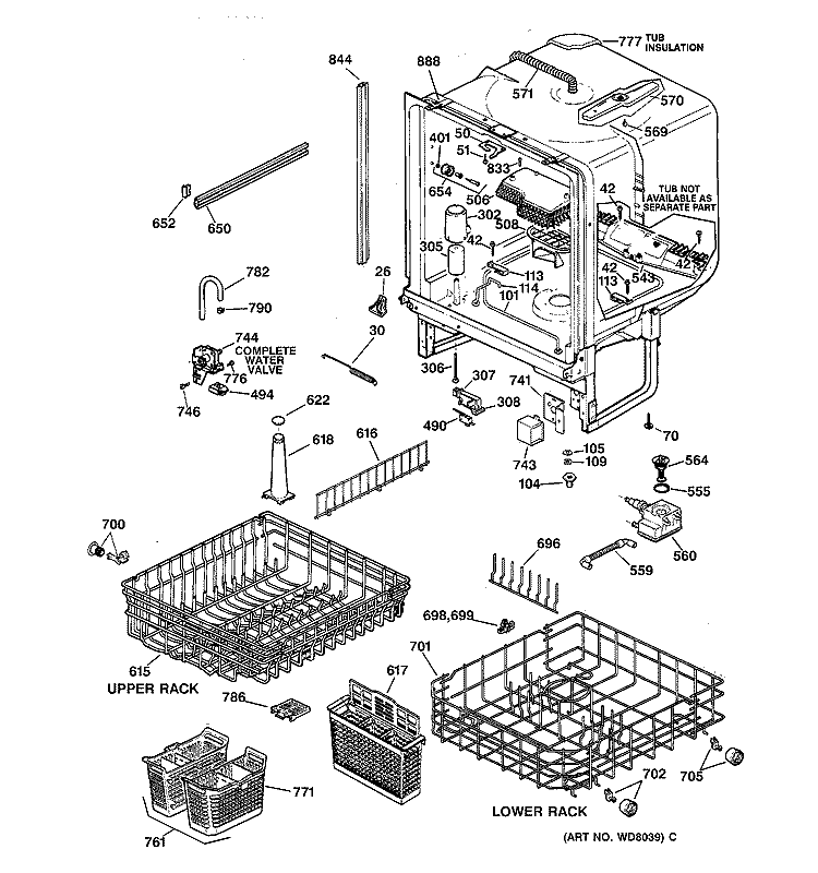 BODY PARTS Diagram and Parts List for GSD4310Z00AA  General Electric Dishwasher