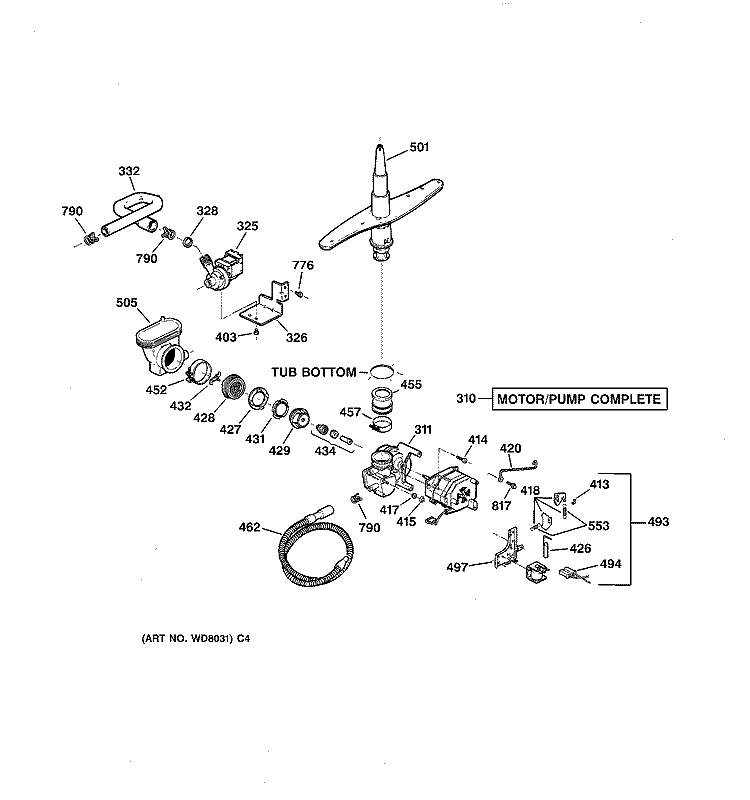 MOTOR - PUMP MECHANISM Diagram and Parts List for GSD4310Z00AA  General Electric Dishwasher