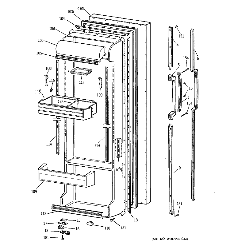 FRESH FOOD DOOR Diagram and Parts List for TFX22ZPZBWW  General Electric Refrigerator