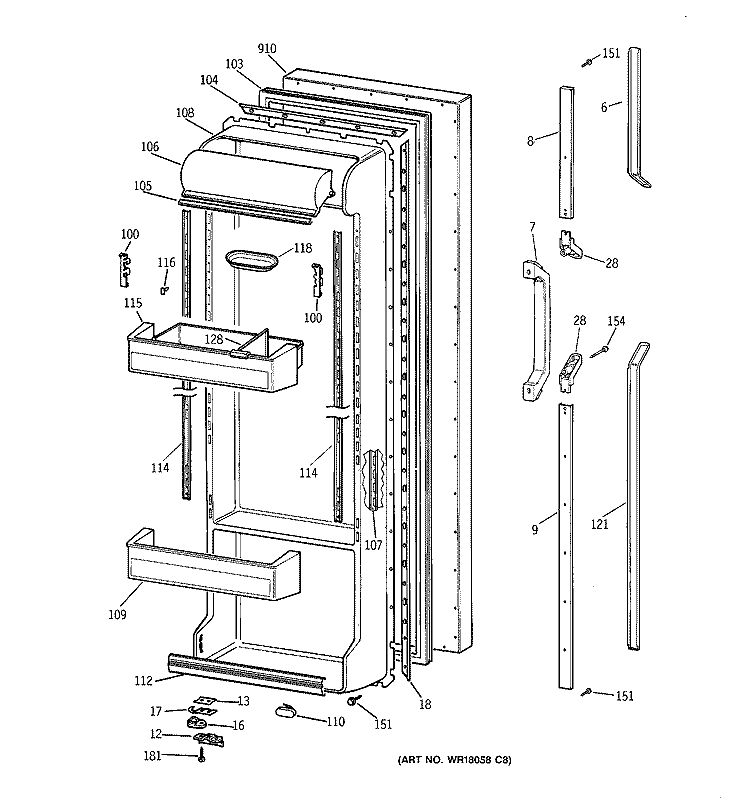 FRESH FOOD DOOR Diagram and Parts List for TFX25PPZBWW  General Electric Refrigerator