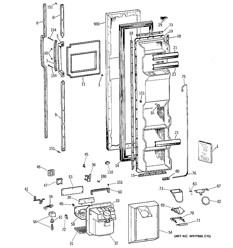 FREEZER DOOR Diagram and Parts List for TFX25ZPZBAA  General Electric Refrigerator