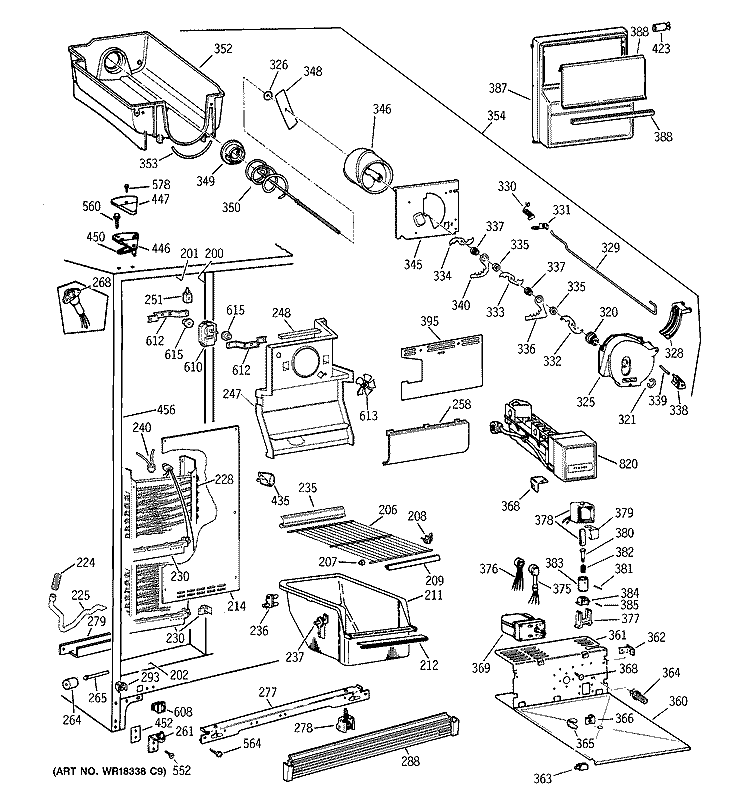 FREEZER SECTION Diagram and Parts List for TFX25ZPZBAA  General Electric Refrigerator