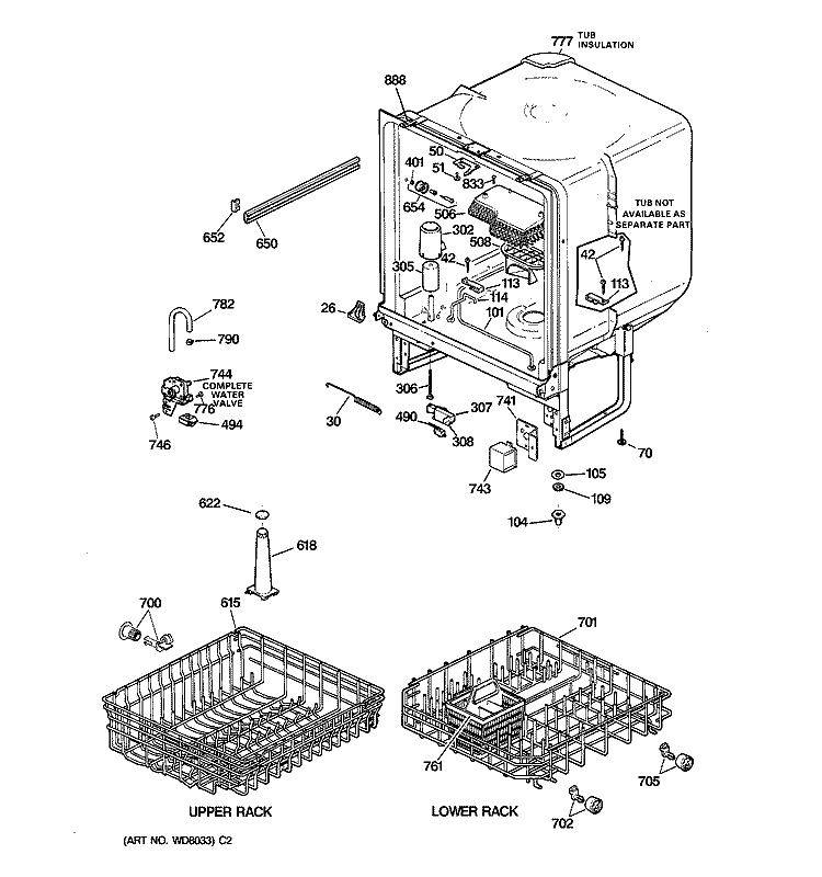 BODY PARTS Diagram and Parts List for GSD3210Z00AA  General Electric Dishwasher