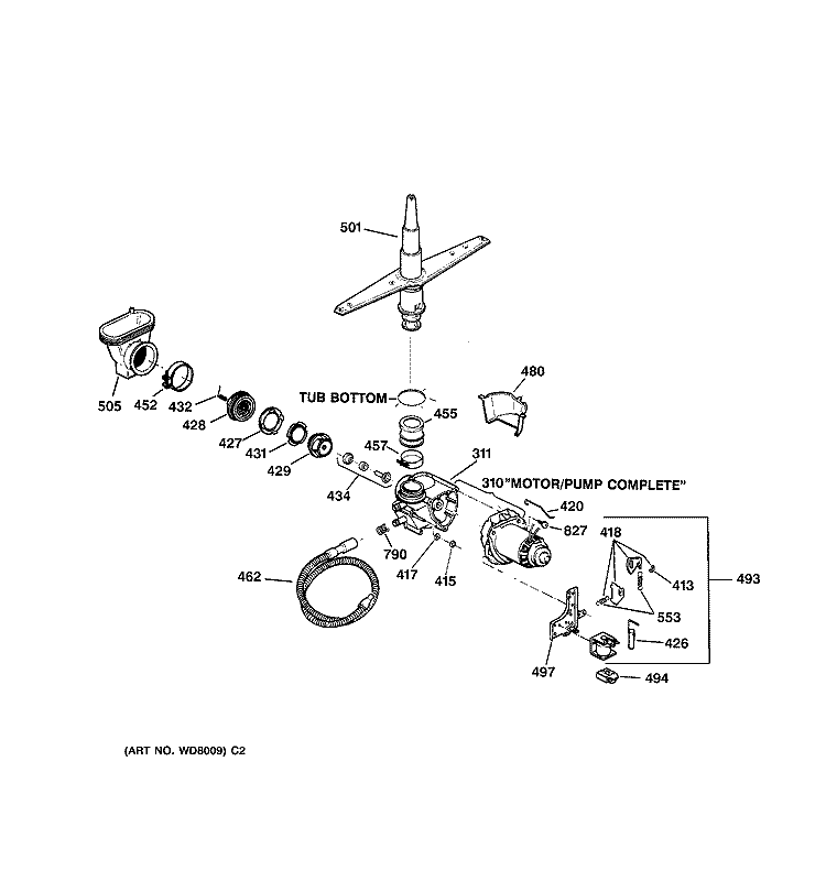 MOTOR - PUMP MECHANISM Diagram and Parts List for GSD3210Z00AA  General Electric Dishwasher