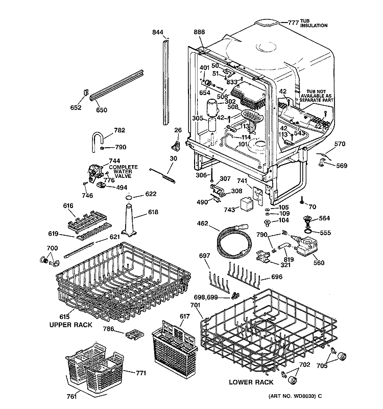 BODY PARTS Diagram and Parts List for GSD4940Z00SS  General Electric Dishwasher