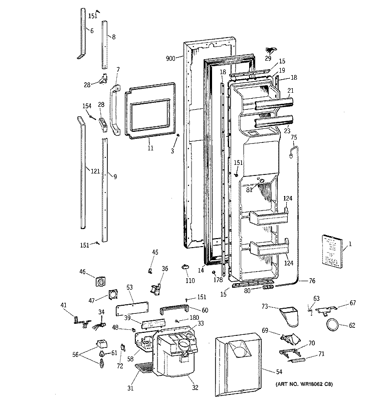 FREEZER DOOR Diagram and Parts List for TFX27PPZBWW  General Electric Refrigerator