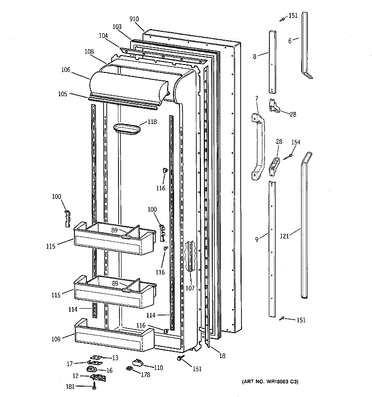 FRESH FOOD DOOR Diagram and Parts List for TFX27PPZBWW  General Electric Refrigerator