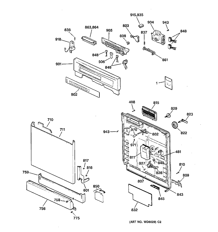 ESCUTCHEON & DOOR ASSEMBLY Diagram and Parts List for ZBD3500Z00WW  General Electric Dishwasher