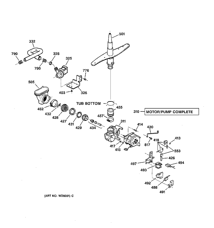 MOTOR - PUMP MECHANISM Diagram and Parts List for ZBD3500Z00WW  General Electric Dishwasher