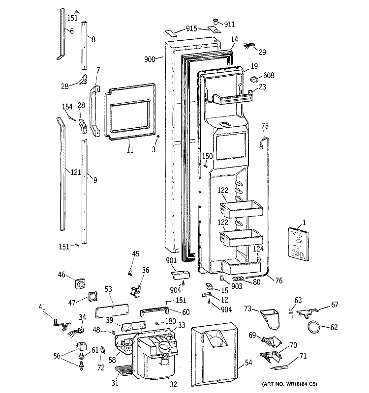 FREEZER DOOR Diagram and Parts List for TFX30PPZBBB  General Electric Refrigerator
