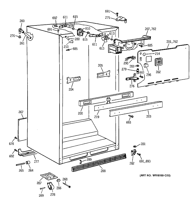 CABINET PARTS Diagram and Parts List for TBX21JAZHRBB  General Electric Refrigerator