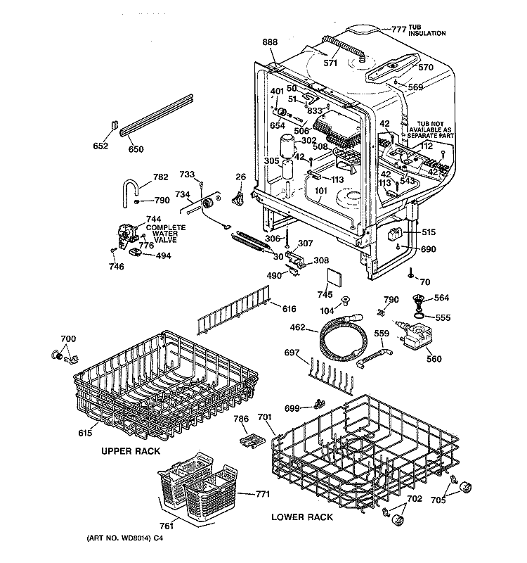 BODY PARTS Diagram and Parts List for GSD4120Y04BB  General Electric Dishwasher