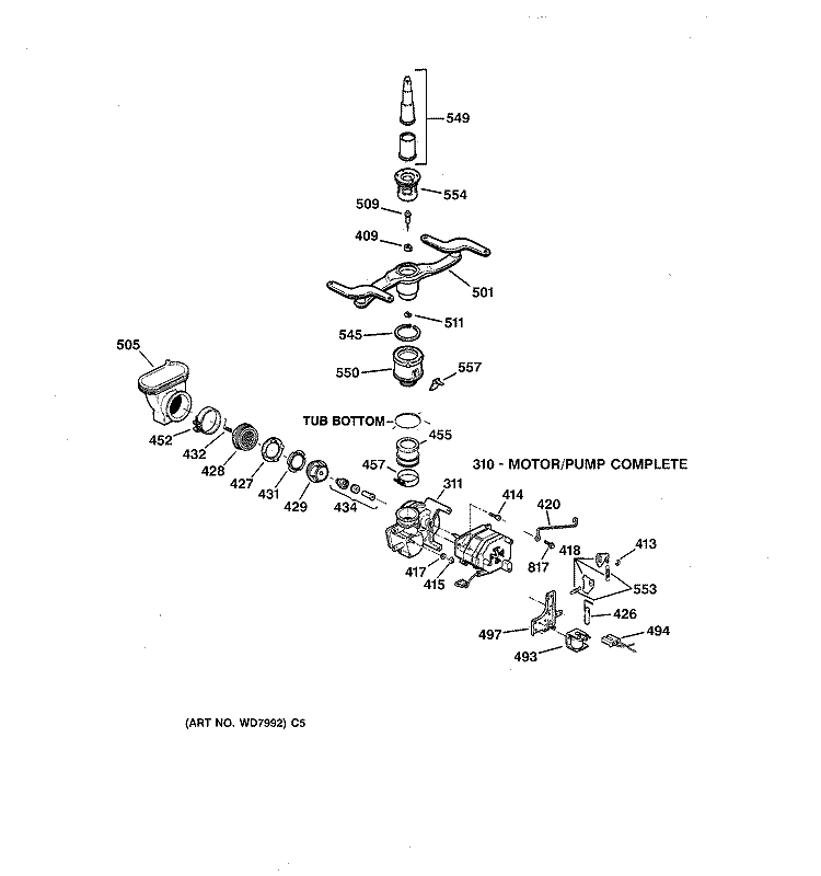 MOTOR - PUMP MECHANISM Diagram and Parts List for GSD4120Y04BB  General Electric Dishwasher