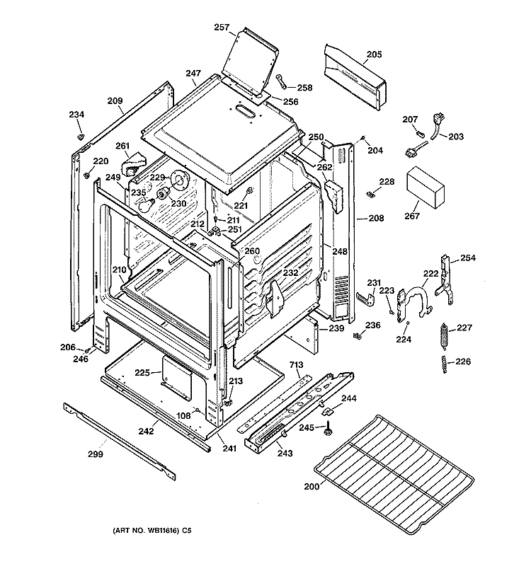 BODY PARTS Diagram and Parts List for JGBS15PEW1AD  General Electric Range