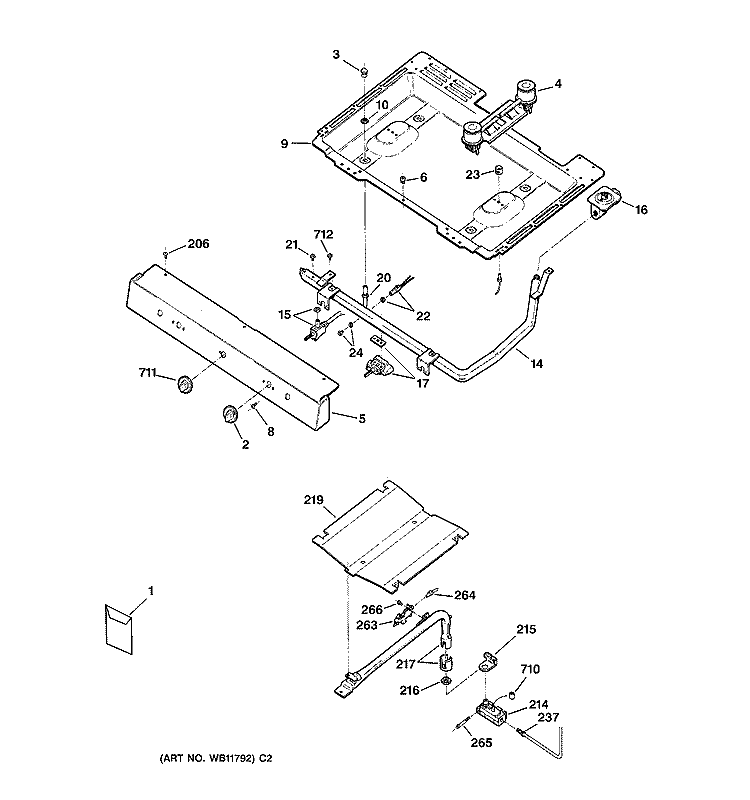 GAS & BURNER PARTS Diagram and Parts List for JGBS04PPA1WH  General Electric Range