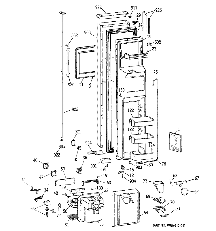 FREEZER DOOR Diagram and Parts List for TPX24BPZCWW  General Electric Refrigerator