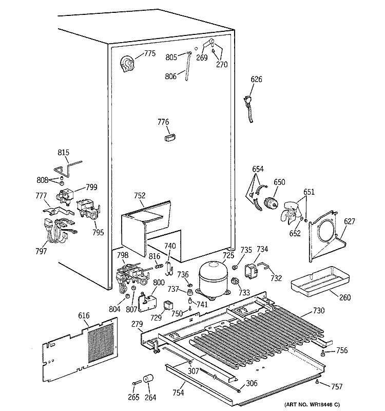 UNIT PARTS Diagram and Parts List for TPX24BPZCWW  General Electric Refrigerator