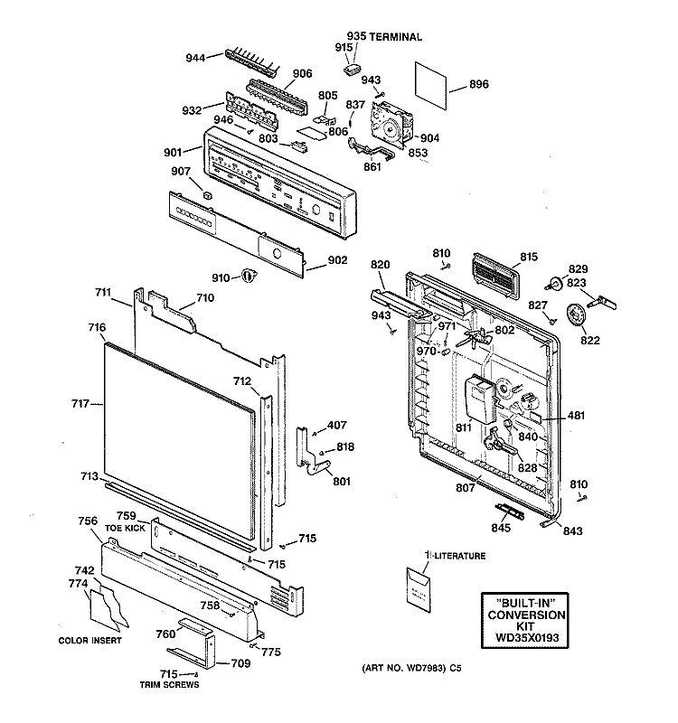 ESCUTCHEON & DOOR ASSEMBLY Diagram and Parts List for GSC1200X07  General Electric Dishwasher