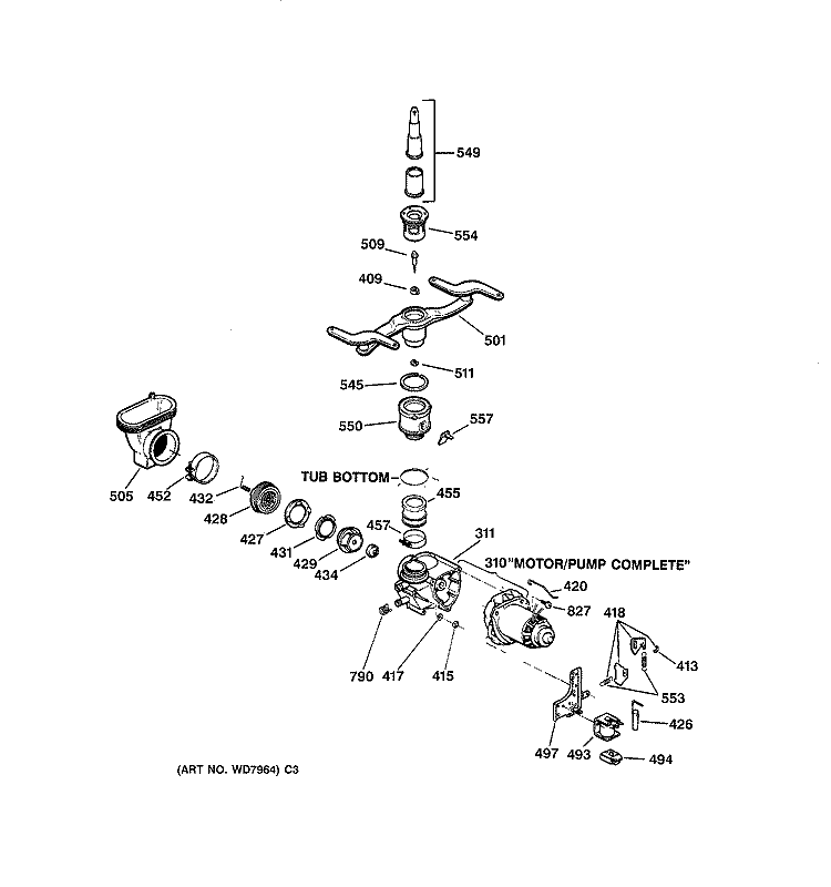 MOTOR - PUMP MECHANISM Diagram and Parts List for GSC1200X07  General Electric Dishwasher