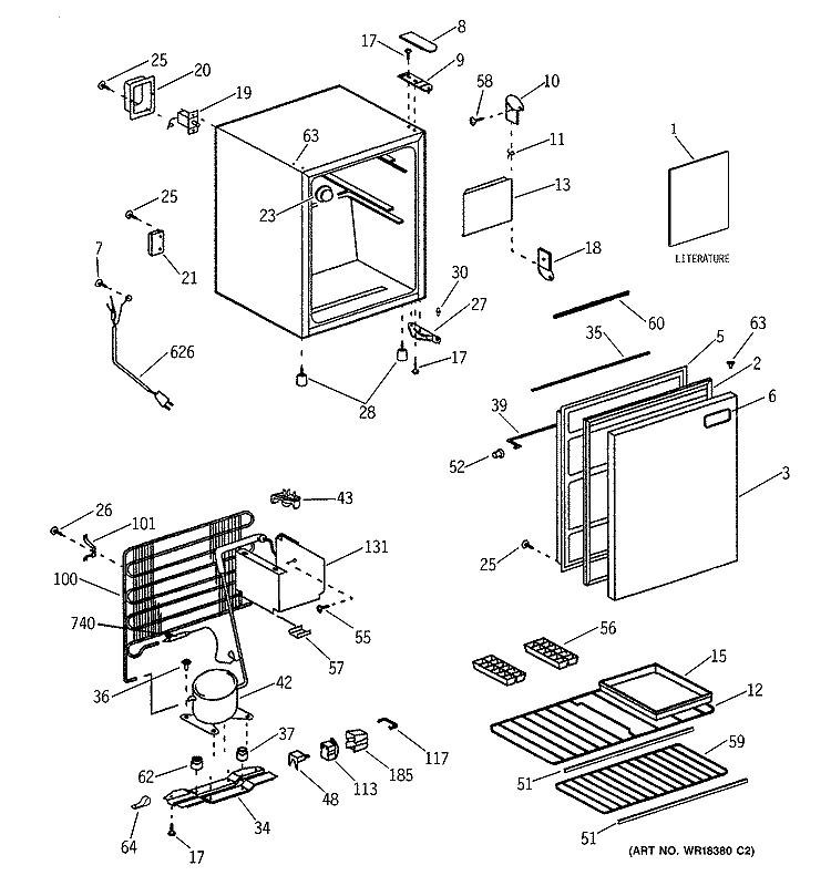 Section Diagram and Parts List for TAX3DNYARWH  General Electric Refrigerator